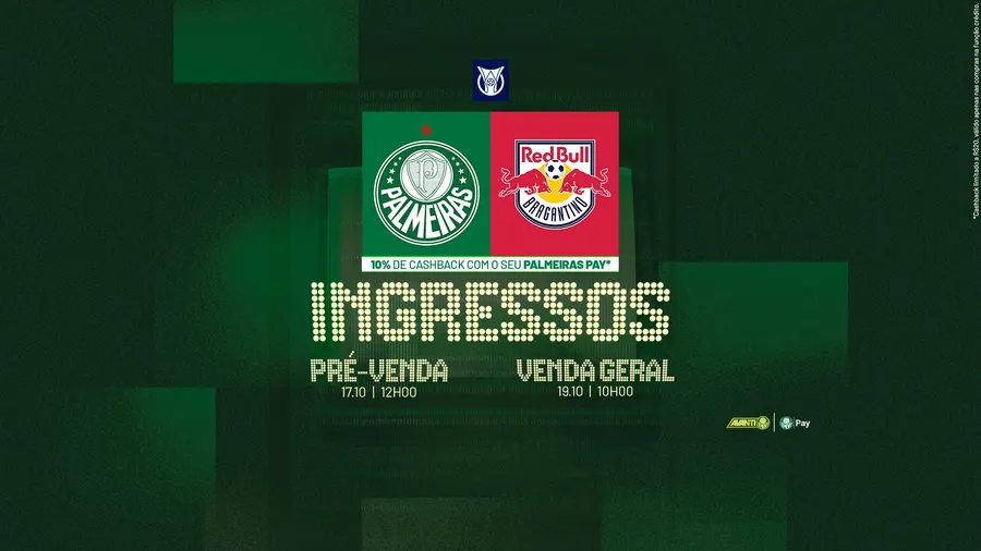Palmeiras x Red Bull Bragantino: todos setores com ingressos a 40 reais para duelo na Arena Crefisa Barueri